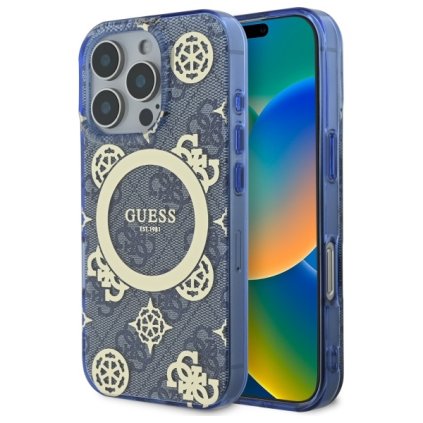 Guess IML Peony On 4G Background MagSafe GUHMP16LH4PYEEB iPhone 16 Pro modrý