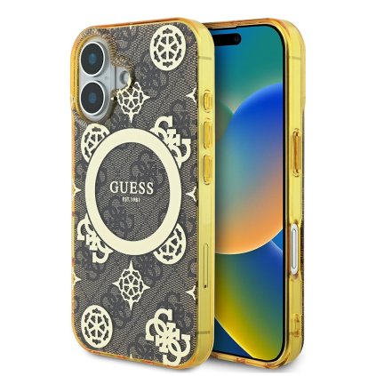 Guess IML Peony On 4G Background MagSafe GUHMP16SH4PYEEW iPhone 16 hnedá