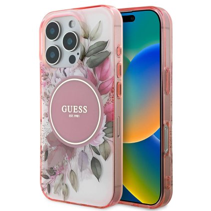 Guess IML Flower & Tonal Circle MagSafe pre iPhone 16 Pro Max ružová