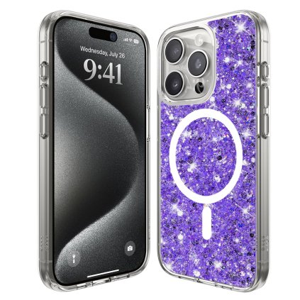 Techsuit Trblietavý Glitter MagSafe iPhone 15 Pro Fialový