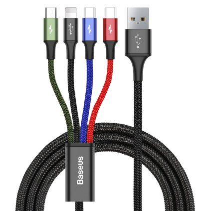 Baseus Kábel 4v1 na Lightning 2x Type-C Micro-USB 1.2m Čierny