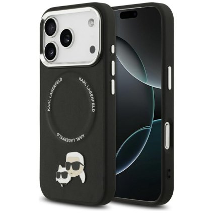 Karl Lagerfeld Leather K&C Pins MagSafe iPhone 17 Pro čierna