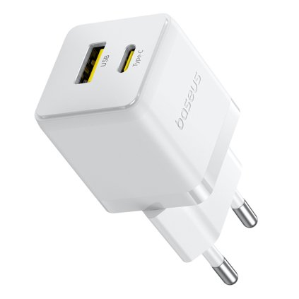 Baseus Wall Charger Palm 30W Rýchlonabíjačka 2v1 USB Type-C Mesačná biela