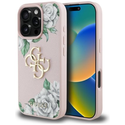 Guess Hardcase 4G Grained Roses Big Logo iPhone 16 Pro ružová