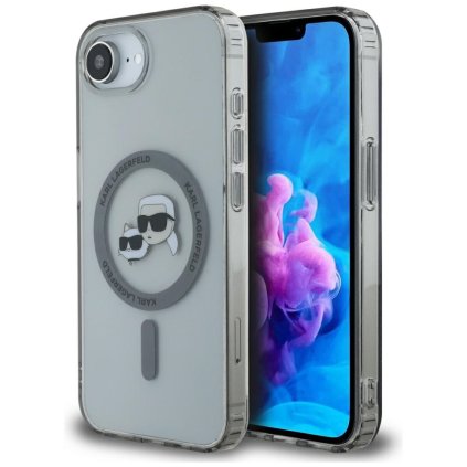 Karl Lagerfeld IML MagSafe iPhone 16e Metal Karl&Choupette Head strieborná