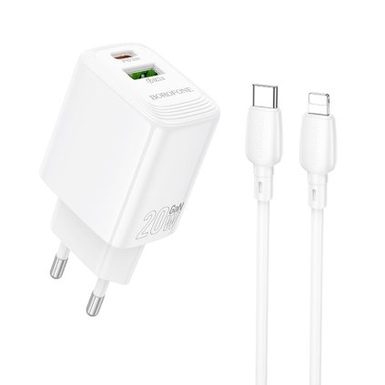 Borofone sieťová nabíjačka Fuente BN27 USB-C Lightning kábel biela