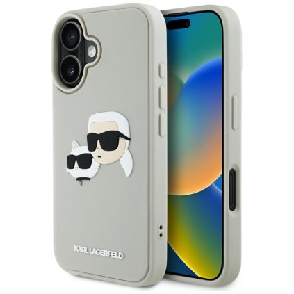 Karl Lagerfeld 3D Design iPhone 16 béžový gumový Karl&Choupette