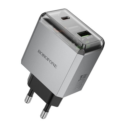 Borofone nabíjačka Lena BN20 USB-C USB-A PD35W QC3.0 kovovo sivá