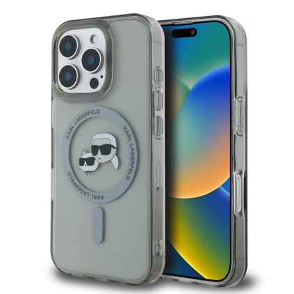 Karl Lagerfeld IML MagSafe iPhone 16 Pro Max Metal Karl&Choupette Head strieborná