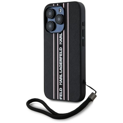 Karl Lagerfeld Saffiano Athleisure Stripes puzdro iPhone 15 Pro Max ružové