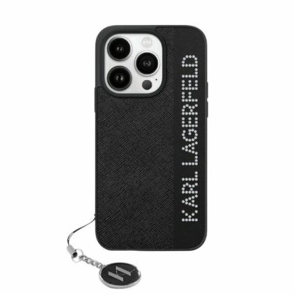 Karl Lagerfeld Saffiano Rhinestones&Charm iPhone 15 Pro čierna