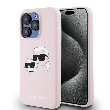 Karl Lagerfeld Silicone MagSafe iPhone 15 Pro ružový Karl&Choupette Head