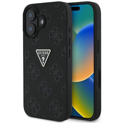 Guess Leather Hot Stamp 4G Pattern Triangle Metal Logo iPhone 16 čierna