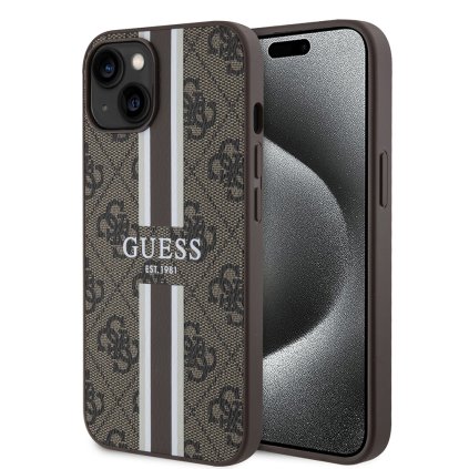 Guess Hardcase 4G Printed Stripes MagSafe iPhone 15 Hnedá