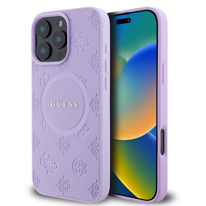 Guess Saffiano Peony Classic Logo MagSafe iPhone 16 Pro fialová