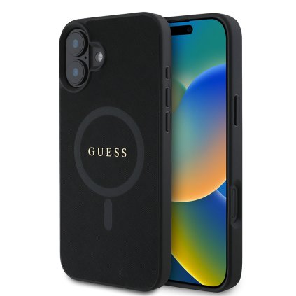 Guess Saffiano Classic Logo MagSafe puzdro iPhone 16 Plus čierne