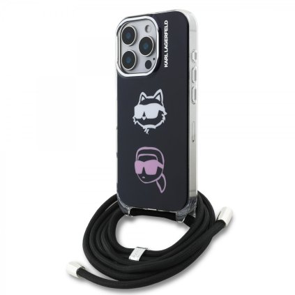 Zadný kryt Karl Lagerfeld IML Crossbody K&CH Heads pre iPhone 16 Pro Čierny