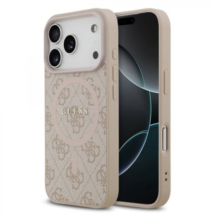 Zadný kryt Guess PU Koža 4G Farebný Krúžok MagSafe pre iPhone 17 Pro Ružový