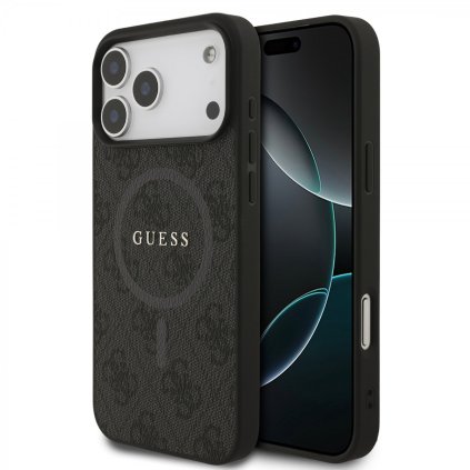 Zadný kryt Guess PU Leather 4G Colored Ring MagSafe pre iPhone 17 Pro Max Black