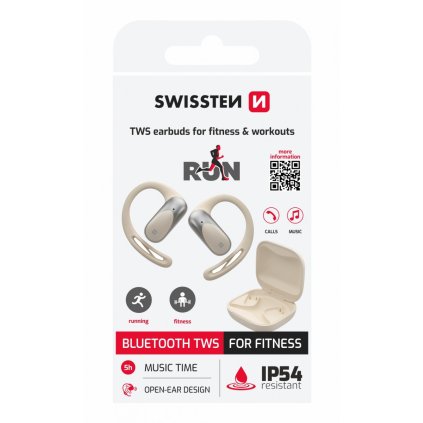 Bezdrôtové slúchadlá Swissten Bluetooth na behanie Open Ear biele