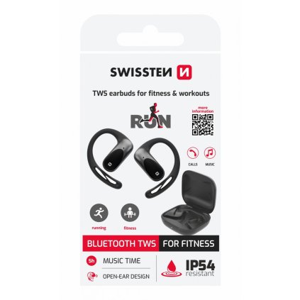 Bezdrôtové slúchadlá Swissten Bluetooth na behanie Open Ear čierne