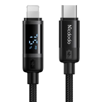 Mcdodo – dátový kábel série BAT (CA-5210) – USB-C na Lightning, 36W, digitálny displej, 1,2m – čierny