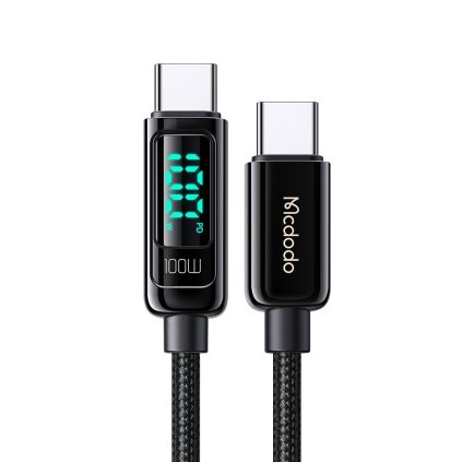 Mcdodo – dátový kábel (CA-8820) – USB-C na USB-C, 100W, digitálny displej, 1,2m – čierny