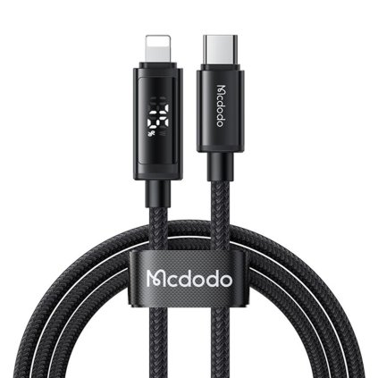 Mcdodo – dátový kábel (CA-7990) – USB-C na Lightning, duálny LED displej, 36W, rýchle nabíjanie, 1,2m – čierny