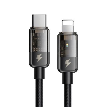 Mcdodo – dátový kábel (CA-3160) – USB-C na Lightning, 36W, transparentný dizajn, automatické vypnutie, 1,2m – čierny