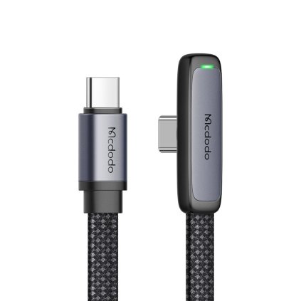 Mcdodo – dátový kábel (CA-3360) – USB-C na USB-C, 90-stupňový dizajn, 65W, LED indikátor, 1,2m – čierny