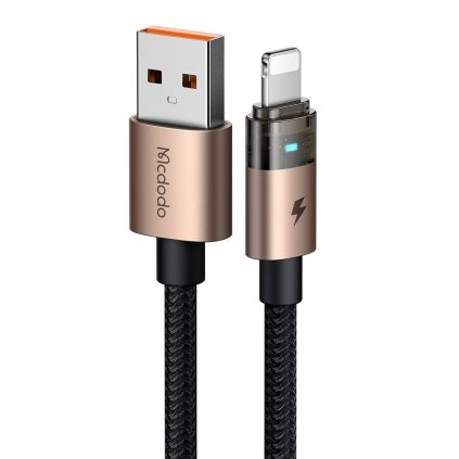Mcdodo – dátový kábel (CA-6911) – s nabíjacím svetlom, USB-A na Lightning, priehľadný kábel, 3A, 1,2m – Desert Gold