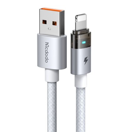 Mcdodo – dátový kábel (CA-6912) – s nabíjacím svetlom, USB-A na Lightning, priehľadný kábel, 3A, 1,2m – biely