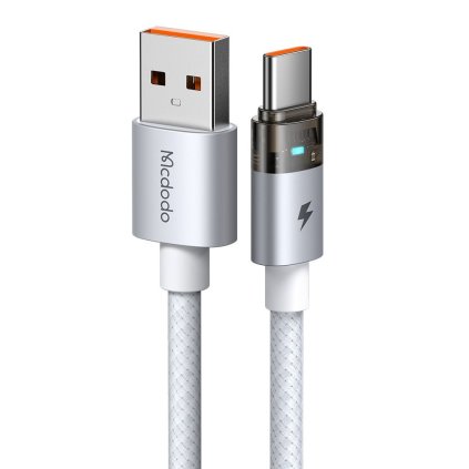 Mcdodo – dátový kábel (CA-6892) – s nabíjacím svetlom, USB-C na USB-A, priehľadný kábel, 6A, 1,2m – biely