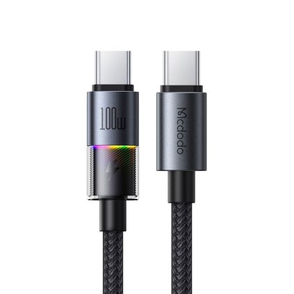 Mcdodo – dátový kábel (CA-8200) – so 7 farebnými svetlami, USB-C na USB-C, 100W, 5A, 1,2m – čierny
