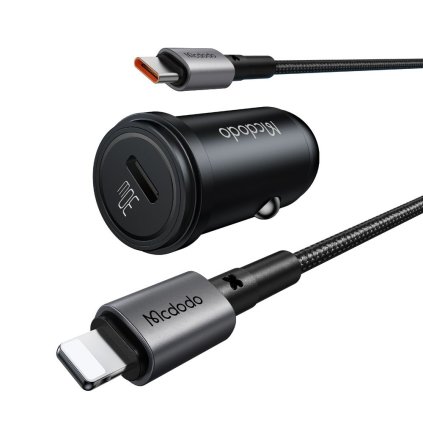 Mcdodo - nabíjačka do auta Obsidian Series (CC-7492) - vrátane kábla USB-C na Lightning, PD30W, Smart IC, mini veľkosť, 1,2m - čierna