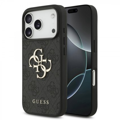 Zadný kryt Guess PU 4G Metal Logo pre iPhone 17 Pro Sivý