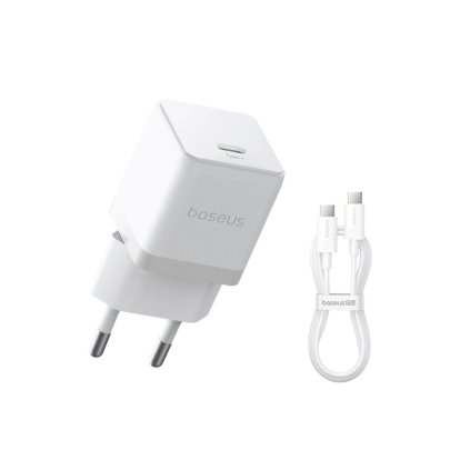 Nabíjačka Baseus Palm Fast USB-C 20W + Dátový Kábel USB-C/USB-C 1m Biely