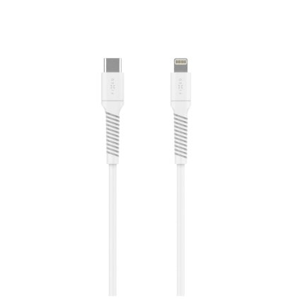 Nabíjací a dátový Liquid silicone kábel FIXED s konektormi USB-C/Lightning a podporou PD, 1.2m, USB 2.0, 60W, biely