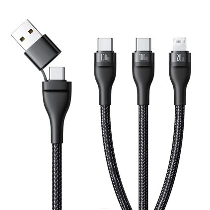 Baseus – dátový kábel Flash Series 3 (P10377501111-00) – rýchlonabíjanie, USB, USB-C na Lightning, 2x USB-C, 100W, 1,5m – čierny