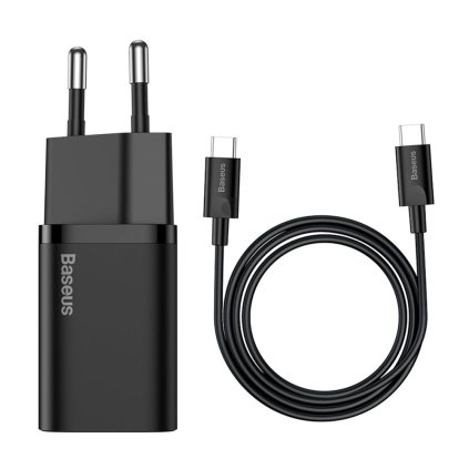 Baseus - nástenná nabíjačka Super Si (TZCCSUP-L01) - vrátane kábla typu C, USB-C, PD25W, 3A, 1m - čierna