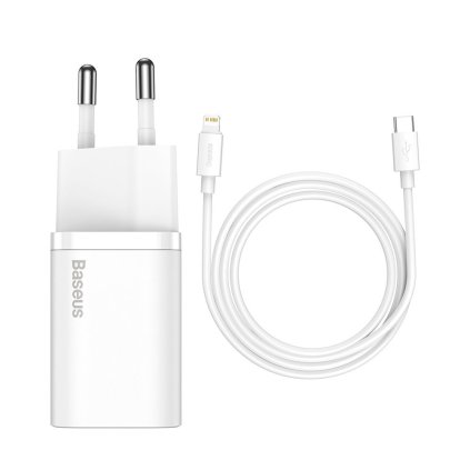 Baseus - nástenná nabíjačka Super Si (TZCCSUP-B02) - vrátane kábla, USB-C, PD, 20W - biela.