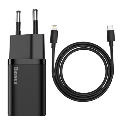 Baseus - nástenná nabíjačka Super Si (TZCCSUP-B01) - vrátane kábla, USB-C, PD, 20W - čierna
