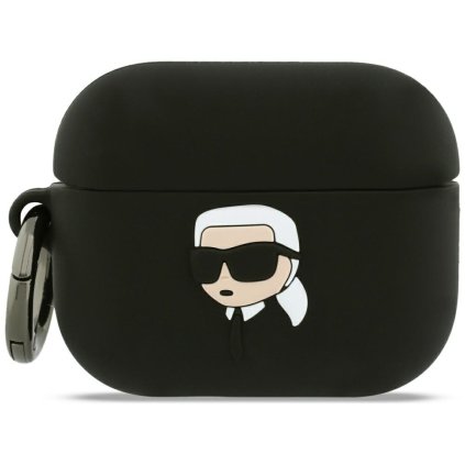 Karl Lagerfeld - silikónová hlava Karla 3D (KLAP3RUNIKK) - Apple AirPods Pro 3 - čierna