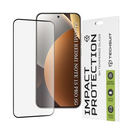 Techsuit - 111D Celoplošné / celolepiace ochranné sklo - Xiaomi Redmi Note 15 Pro 5G - čierne