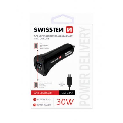 Nabíjačka do auta Swissten microUSB 30W čierna