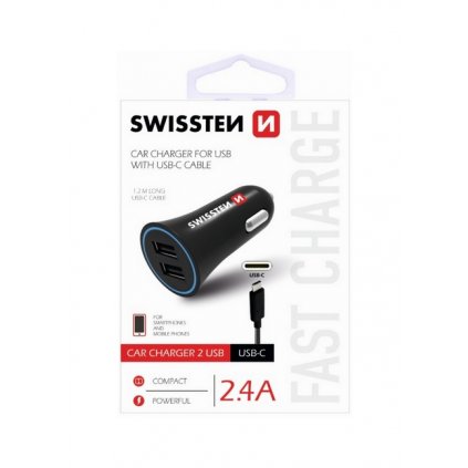 Nabíjačka do auta Swissten USB-C (Type C) 2.4A Dual čierna