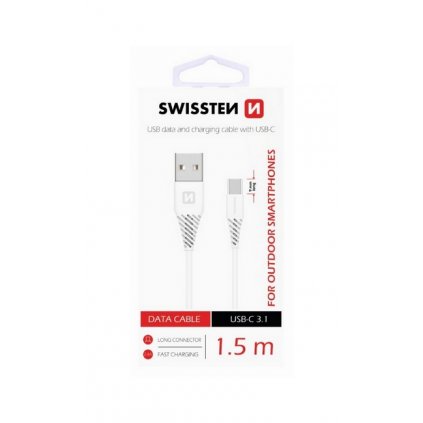 Dátový kábel Swissten pre outdoorové smartphony USB-C (Type-C) 1,5m biely