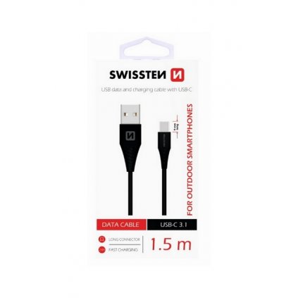 Dátový kábel Swissten pre outdoorové smartphony USB-C (Type-C) 1,5m čierny