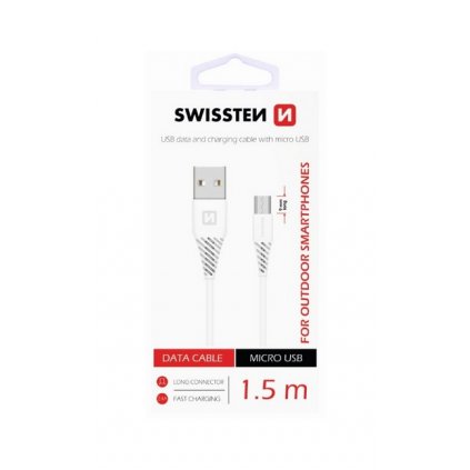 Dátový kábel Swissten pre outdoorové smartphony micro USB 1,5m biely