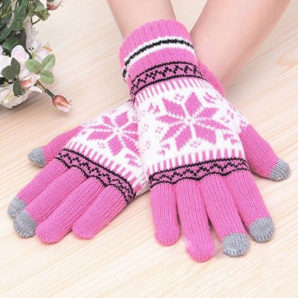Dotykové rukavice pre mobilný telefón Snowflake ružové veľ. M